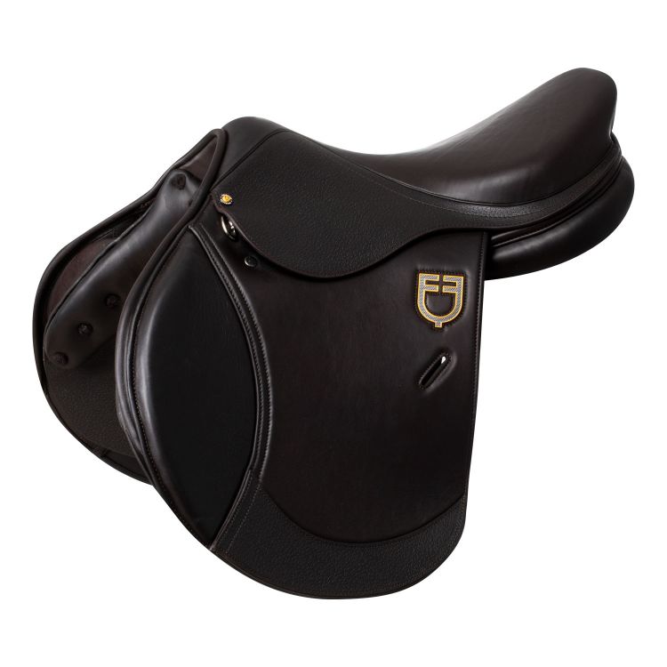 Earth jumping saddle in double leather with embossed logo