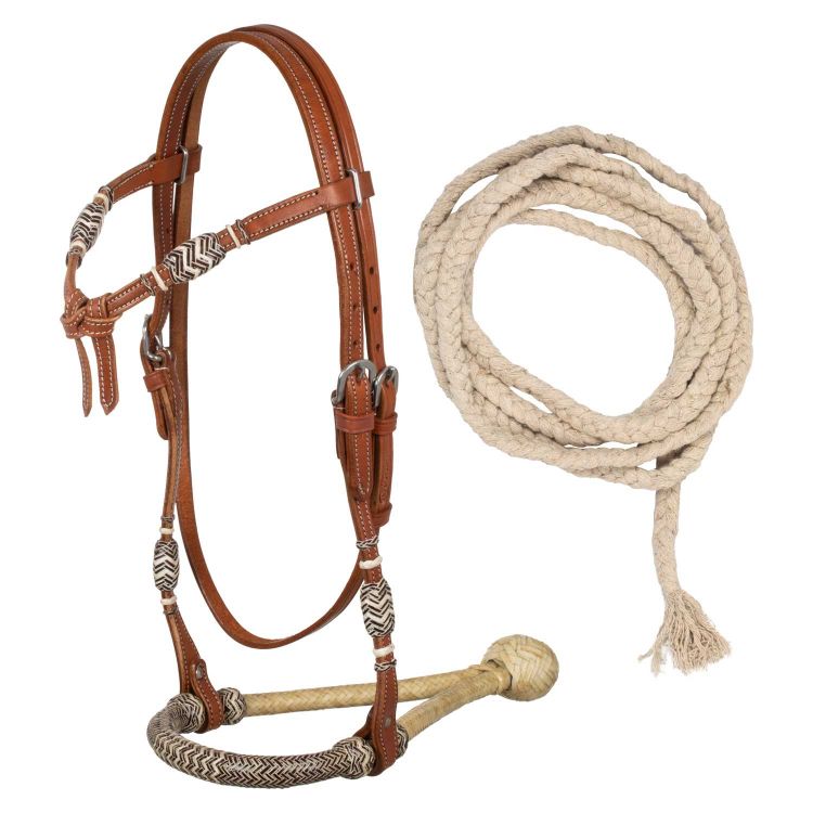 Rawhide core bosal set with cotton mecate reins