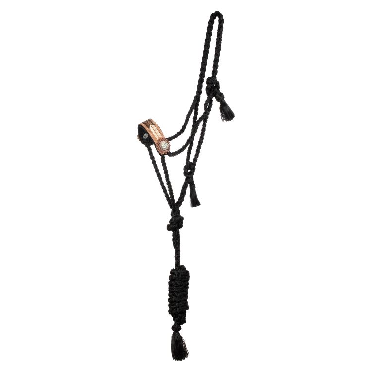 Rope halter with hand-worked leather insert