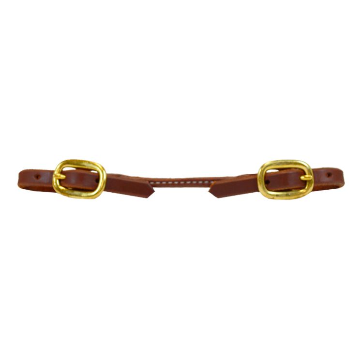 ROLLED HARNESS LEATHER CURB STRAP - BRASS