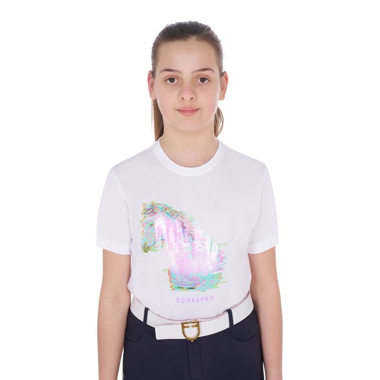 Girls' slim fit t-shirt interference horse print