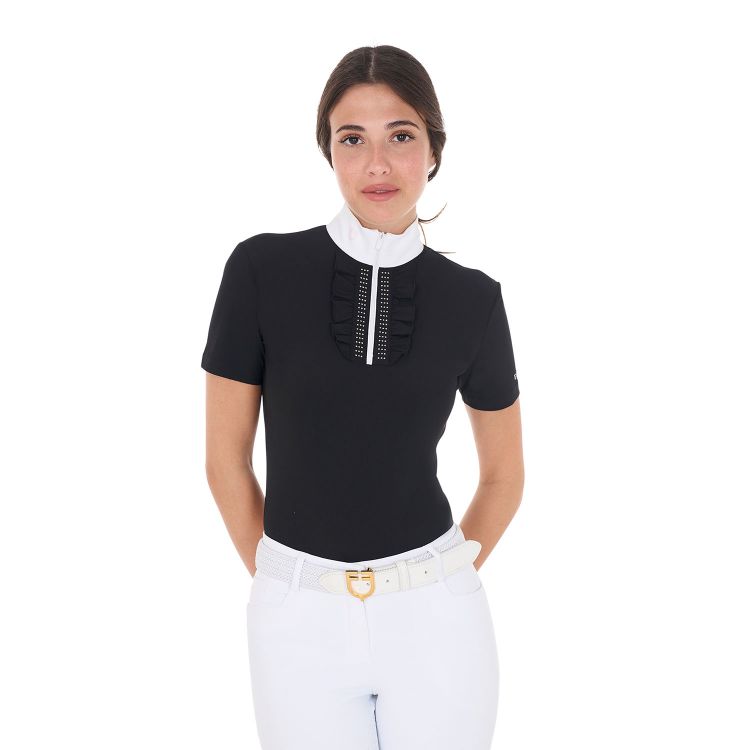 WOMEN'S STRASS RUCHES POLO SHIRT SS ZIP